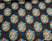 Flannel Fabric - Tie Dye Lion Faces - By the yard - 100% Cotton Flannel