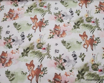 Flannel Fabric - Nature Baby on White - By the yard - 100% Cotton Flannel