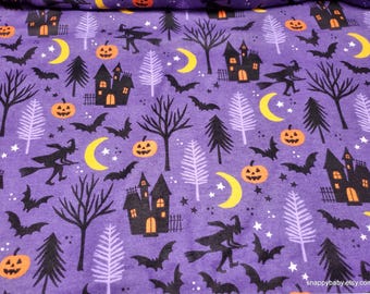 Remnant Flannel Fabric - Haunted Houses on Purple - Choose your Size - 100% Cotton Flannel
