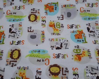 Flannel Fabric - Alphabet Zoo Animals on White - By the yard - 100% Cotton Flannel