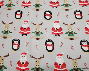 Christmas Flannel Fabric - Santa Yoga - By the yard - 100% Cotton Flannel