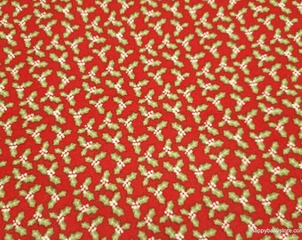 Christmas Premium Flannel Fabric - Snow Place Like Home Holly Leaves Red Premium - By the yard - 100% Premium Cotton Flannel