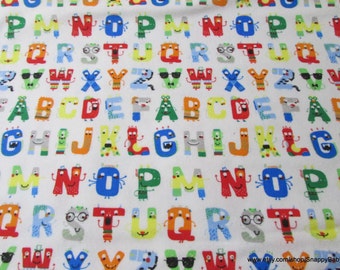Flannel Fabric - Zoo Mates Letters 2 Ply - By the yard - 100% Cotton Flannel