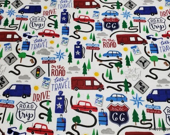 Flannel Fabric - Patriotic Road Trip - By the yard - 100% Cotton Flannel