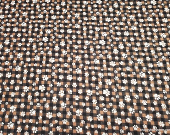 Flannel Fabric - Paws on Brown Check - By the yard - 100% Cotton Flannel