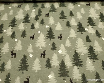 Christmas Flannel Fabric - Seasons Greetings Green Tonal Trees - By the yard - 100% Cotton Flannel