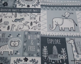 Flannel Fabric - Sweet Safari Tossed Animals Patchwork - By the yard - 100% Cotton Flannel