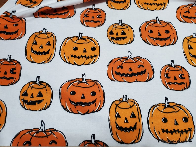 Flannel Fabric Halloween Pumpkins By the yard 100% Cotton Flannel image 1