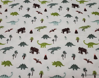 Flannel Fabric - Dinos on White - By the yard - 100% Cotton Flannel