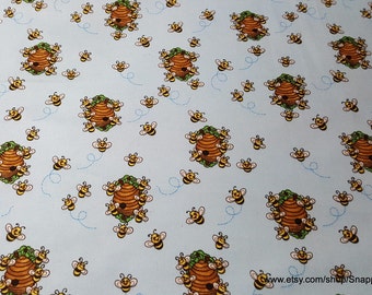 Flannel Fabric - Bees and Hives on Light Blue- By the yard - 100% Cotton Flannel
