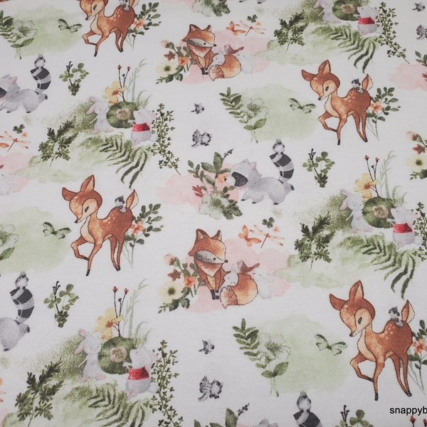 Flannel Fabric - Nature Baby on White - By the yard - 100% Cotton Flannel