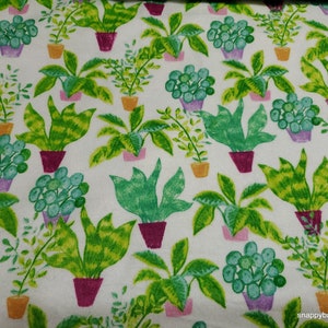 Flannel Fabric Potted Plants By the yard 100% Cotton Flannel image 1