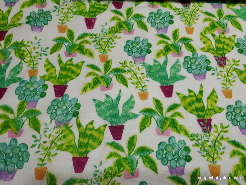 Flannel Fabric Potted Plants By the yard 100% Cotton Flannel image 1