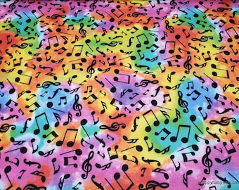 Flannel Fabric - Tie Dye Music Notes - By the yard - 100% Cotton Flannel