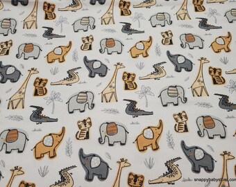 Flannel Fabric - Jungle Animals Neutral - By the yard - 100% Cotton Flannel