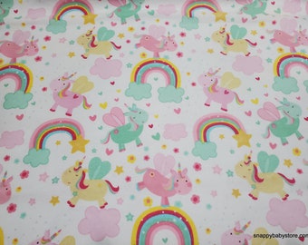 Flannel Fabric - Flying Unicorns - By the yard - 100% Cotton Flannel