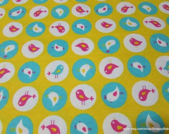 Flannel Fabric - Cutie Birds Yellow  - By the yard - 100% Cotton Flannel
