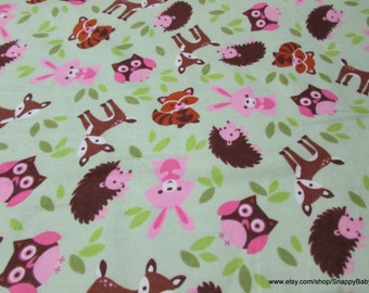 Flannel Fabric - Pink Critter Toss - By the Yard - 100% Cotton Flannel