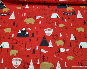 Premium Flannel Fabric - Adventure Main Red Premium - By the yard - 100% Cotton Flannel