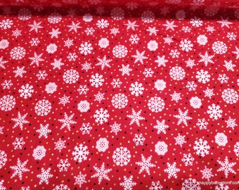 Christmas Premium Flannel Fabric - Snow Bird Snowflakes on Red Premium - By the yard - 100% Premium Cotton Flannel