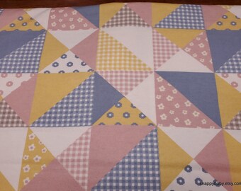 Flannel Fabric - Blue Yellow Patchwork - By the yard - 100% Cotton Flannel