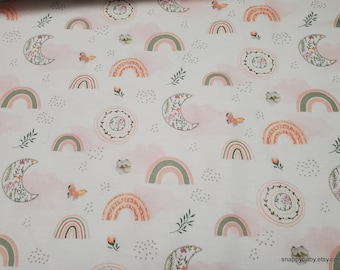 Flannel Fabric - Moon Beam Garden on White - By the yard - 100% Cotton Flannel
