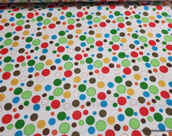 Flannel Fabric - Multi Circles on White - By the yard - 100% Cotton Flannel