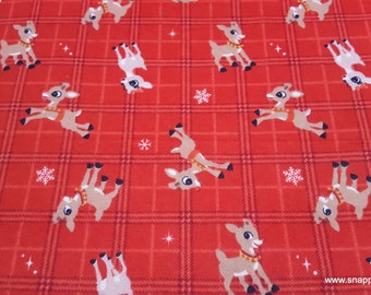 Character Christmas Flannel Fabric - Rudolph on Plaid - By the Yard - 100% Cotton Flannel