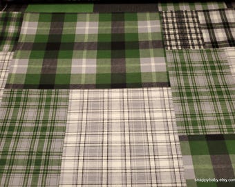 Flannel Fabric - Green and Black Patchwork Plaid - By the yard - 100% Cotton Flannel