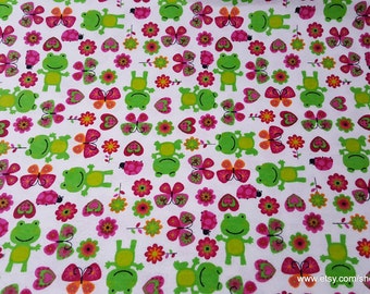 Flannel Fabric - Froggies and Butterflies - By the yard - 100% Cotton Flannel