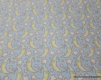 Flannel Fabric - Sleepy Moon Sky / Green - By the yard - 100% Cotton Flannel