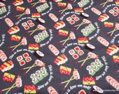 Flannel Fabric - This is How We Roll Sushi on Dark Gray - By the yard - 100% Cotton Flannel