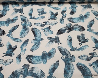 Flannel Fabric - Snow Owls - By the yard - 100% Cotton Flannel