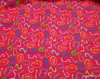 Flannel Fabric - Numbers Pink - By the yard - 100% Cotton Flannel