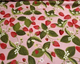 Flannel Fabric - Strawberries - By the Yard - 100% Cotton Flannel