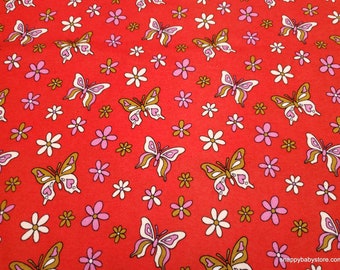 Flannel Fabric - Multi Bright Butterflies on Red - By the yard - 100% Cotton Flannel