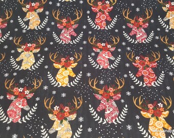 Christmas Flannel Fabric - Christmas Stag Heads - By the yard - 100% Premium Cotton Flannel