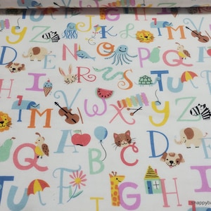 Flannel Fabric ABC Animals By the yard 100% Cotton Flannel image 1