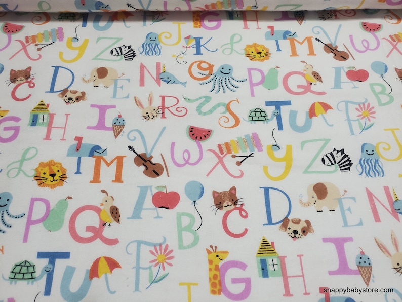 Flannel Fabric ABC Animals By the yard 100% Cotton Flannel image 1