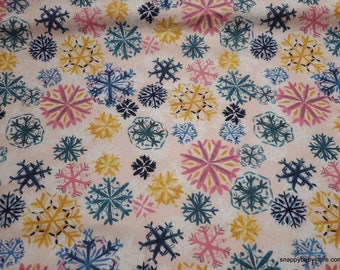 Christmas Flannel Fabric - Pastel Snowflakes - By the Yard - 100% Cotton Flannel