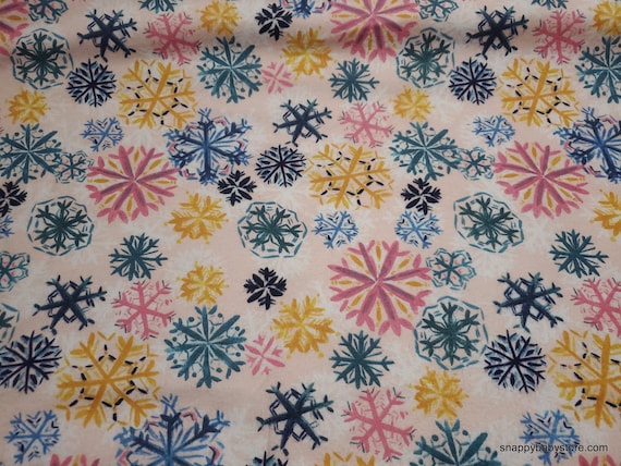 Christmas Flannel Fabric - Pastel Snowflakes - By the Yard - 100% Cotton Flannel