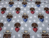 Flannel Fabric - Dachshund Cowboy Faces - By the yard - 100% Cotton Flannel
