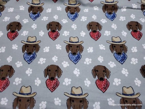 Flannel Fabric - Dachshund Cowboy Faces - By the yard - 100% Cotton Flannel
