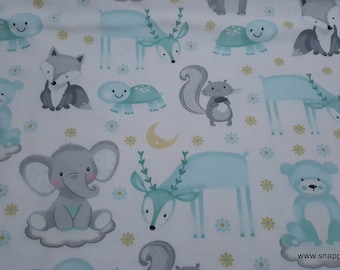 Flannel Fabric - Sleepy Animals on Clouds - By the yard - 100% Cotton Flannel