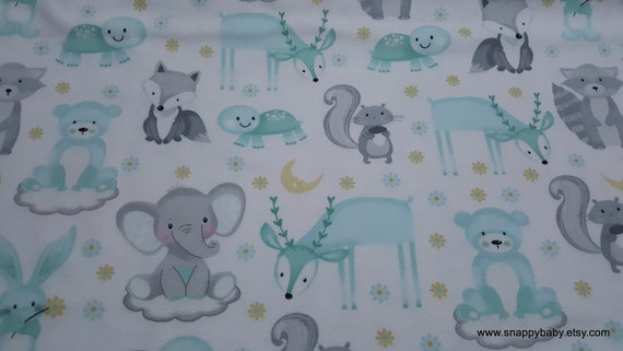 Flannel Fabric - Sleepy Animals on Clouds - By the yard - 100% Cotton Flannel