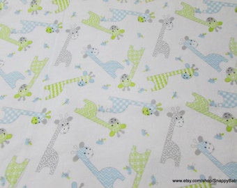 Flannel Fabric - Giraffes and Birds on White - By the yard - 100% Cotton Flannel