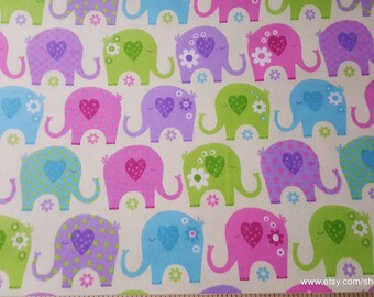 Flannel Fabric - Sleepy Baby Elephants - By the yard - 100% Cotton Flannel