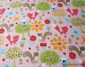 Flannel Fabric - Woodland Friends Garden Pink - By the yard - 100% Cotton Flannel