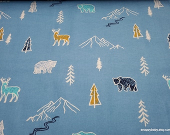 Flannel Fabric - Wilderness Animals Blue - By the Yard - 100% Cotton Flannel
