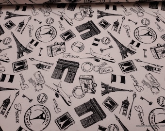 Flannel Fabric - Paris Icons - By the yard - 100% Cotton Flannel